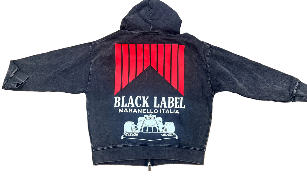 BLACK LABEL HOODIE RACE BLACK WASH ZIP UP BL50