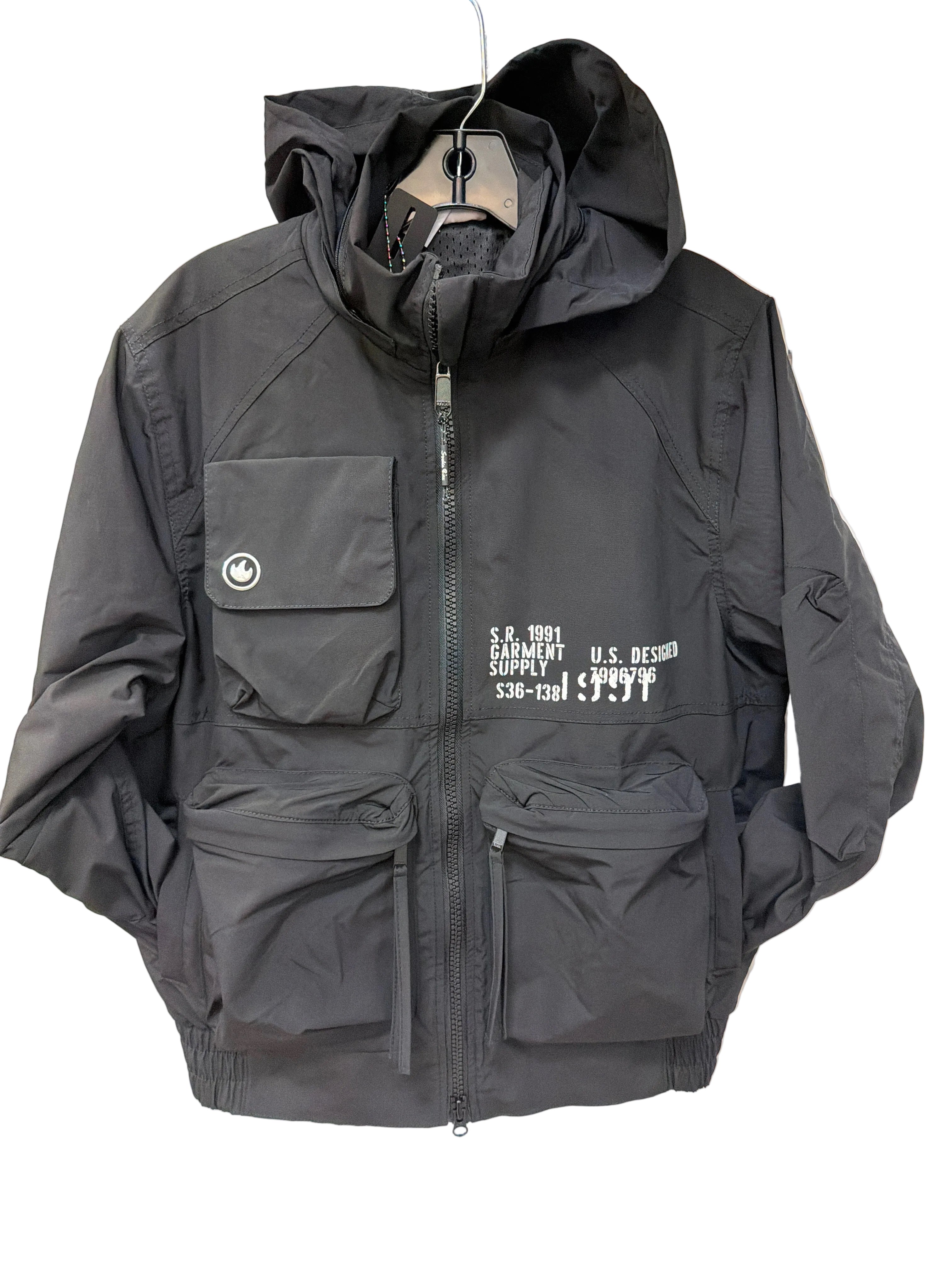 SMOKE RISE WW26S482-BLACK UTILITY WINBREAKER JACKET