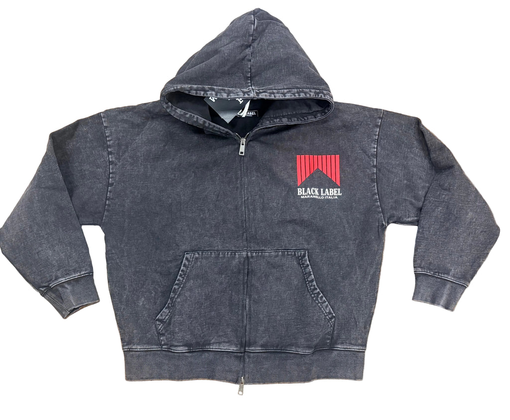 BLACK LABEL HOODIE RACE BLACK WASH ZIP UP BL50