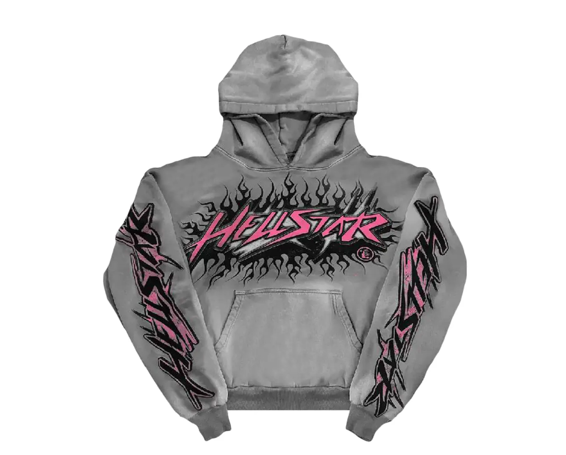 Hellstar Grey Pink  Future Flame Hoodie