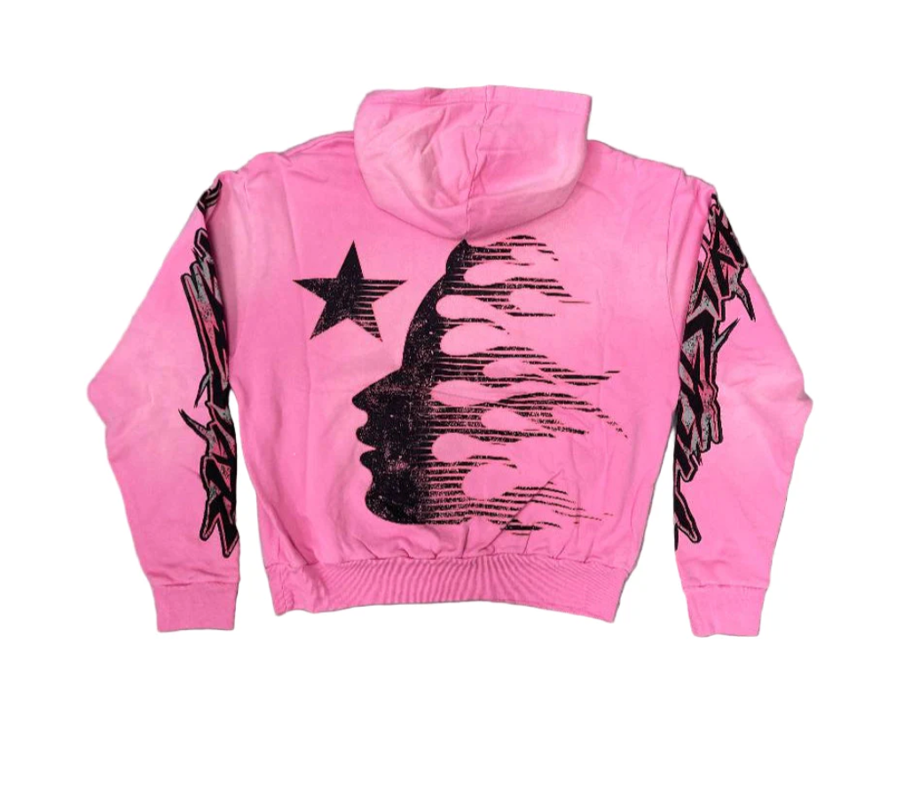 HELLSTAR PINK BLACK SPORTS FUTURE FLAME HOODIE