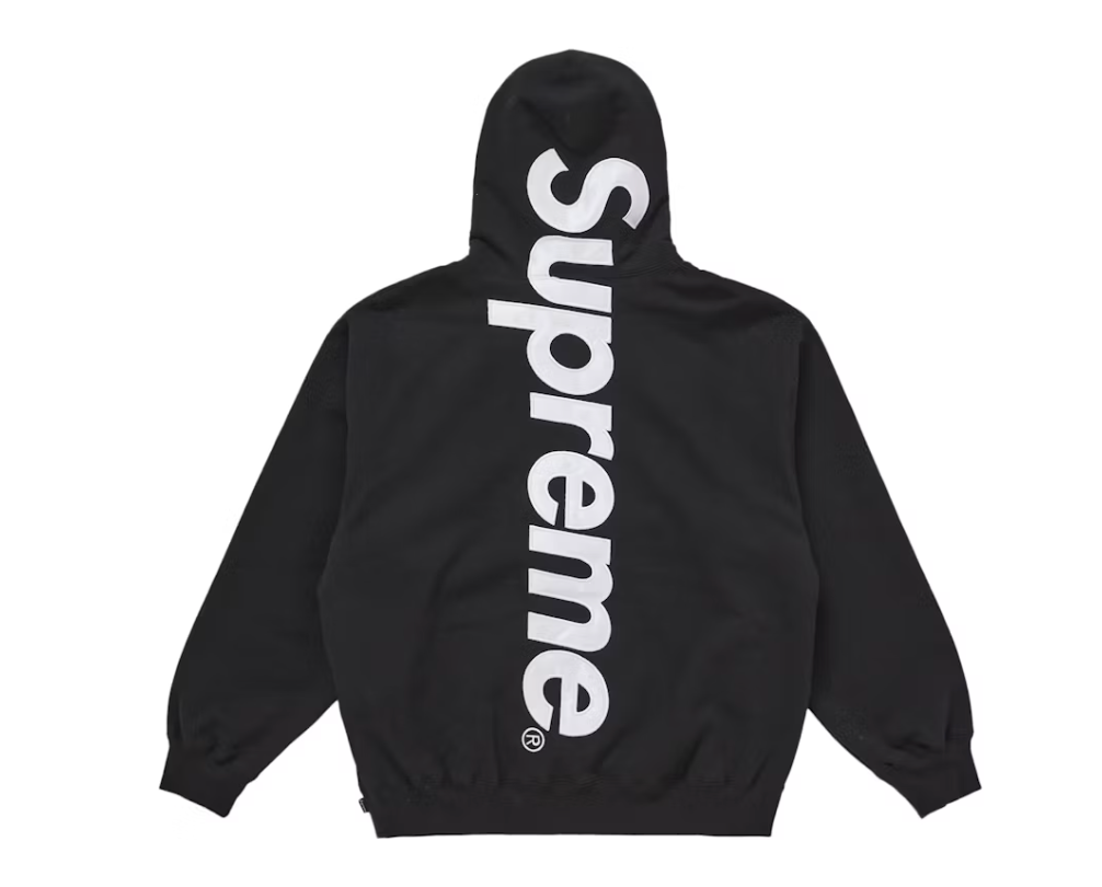 Supreme Hoodie Black White Satin Appliqué Hooded Sweatshirt