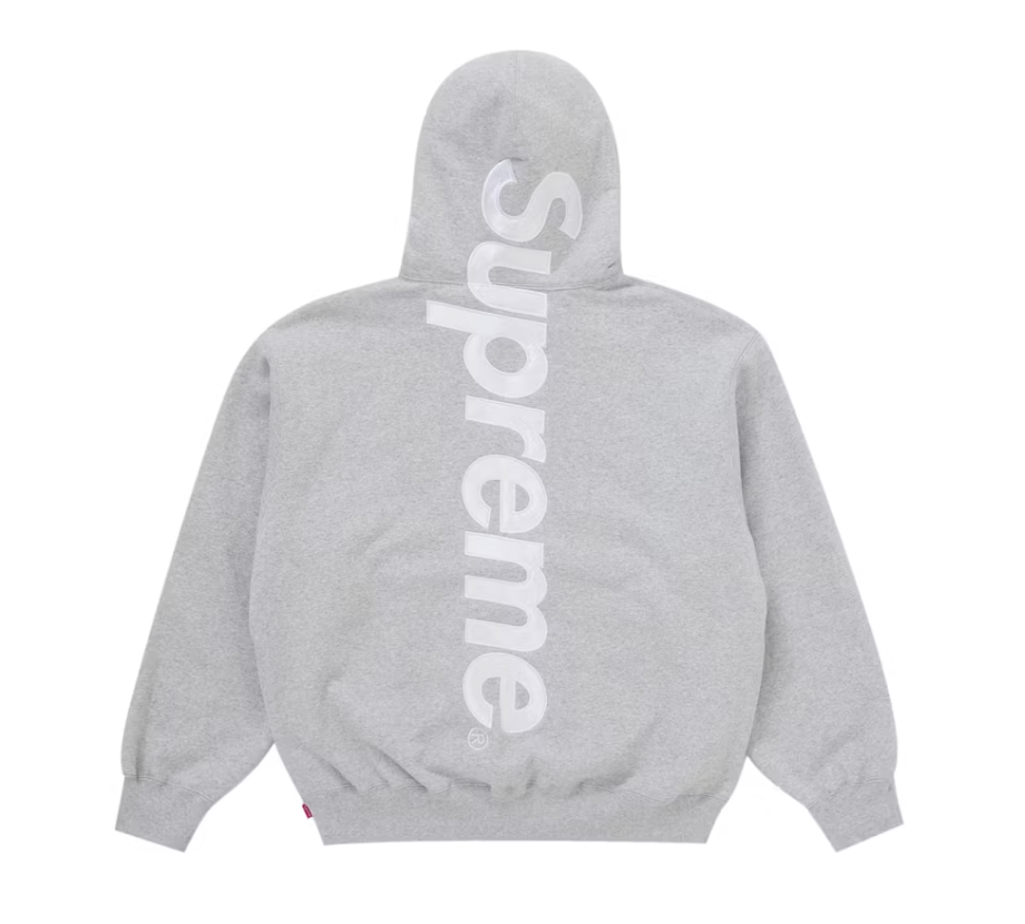 Supreme Hoodie  Grey White Satin Appliqué Hooded Sweatshirt