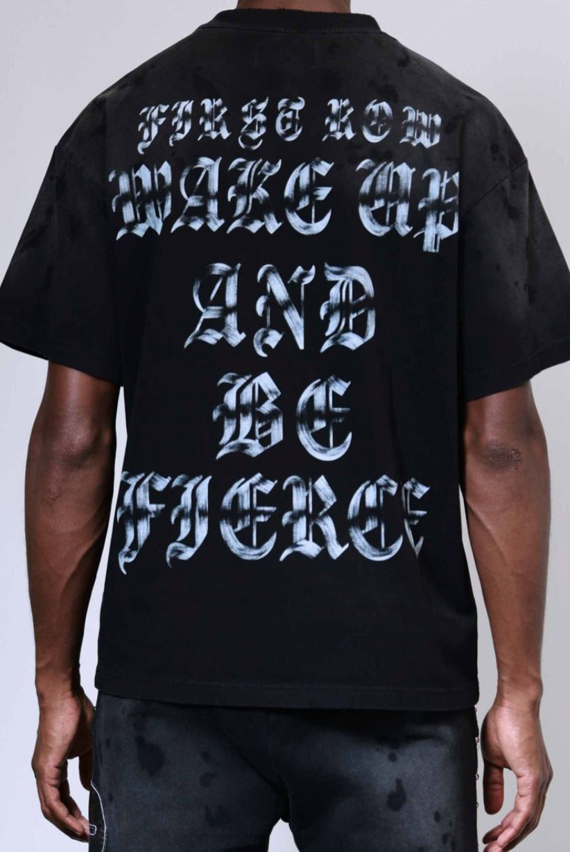 FRT2234BK -WAKE UP AND BE FIERCE APPLIQUE TEE
