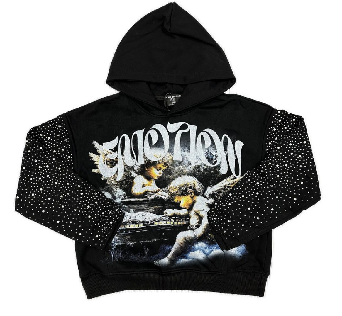 Mixed Emotion Fallen Angels Rhinestone Hoodie