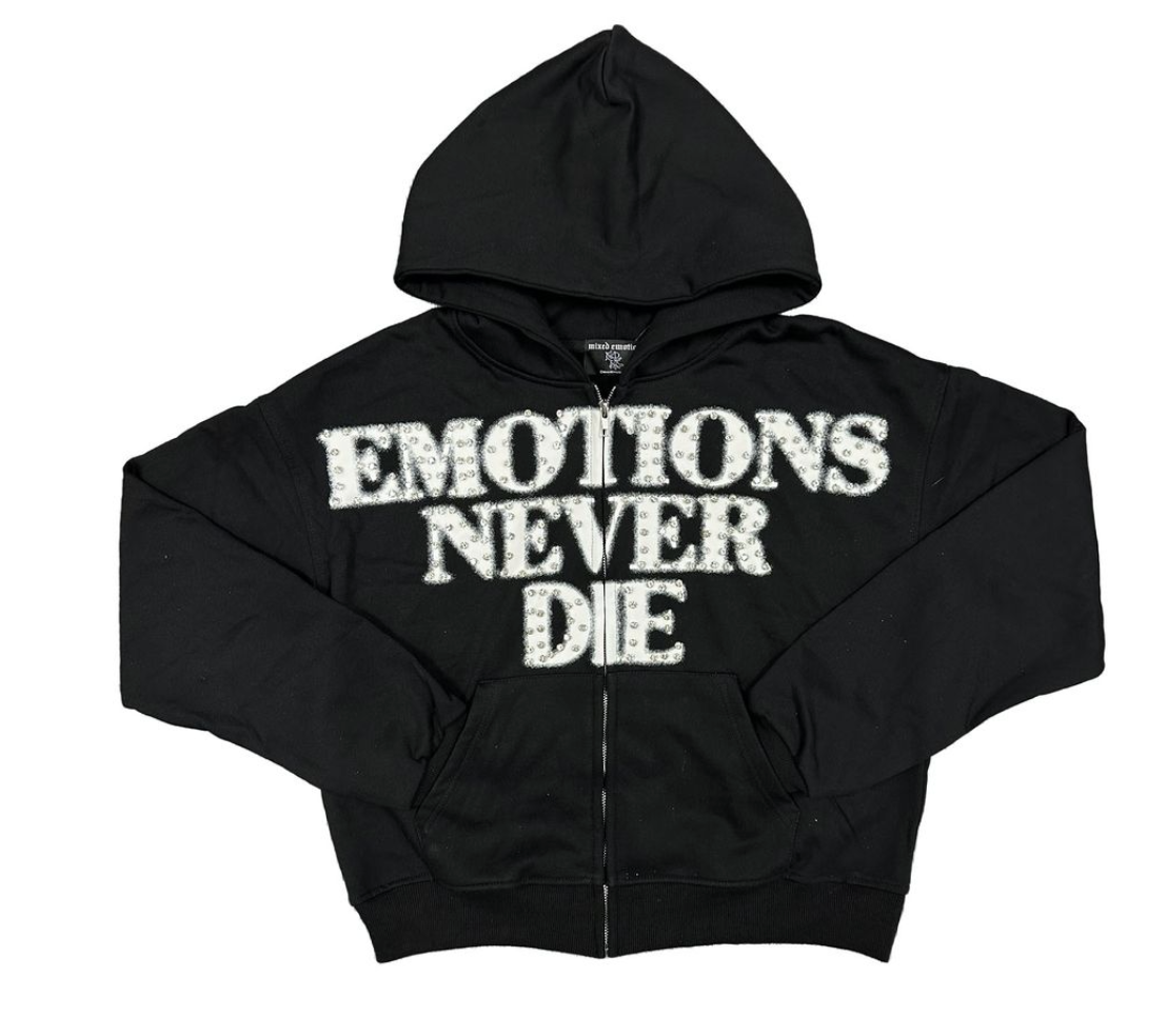 Mixed Emotion Black ‘End’ Rhinestone hoodie
