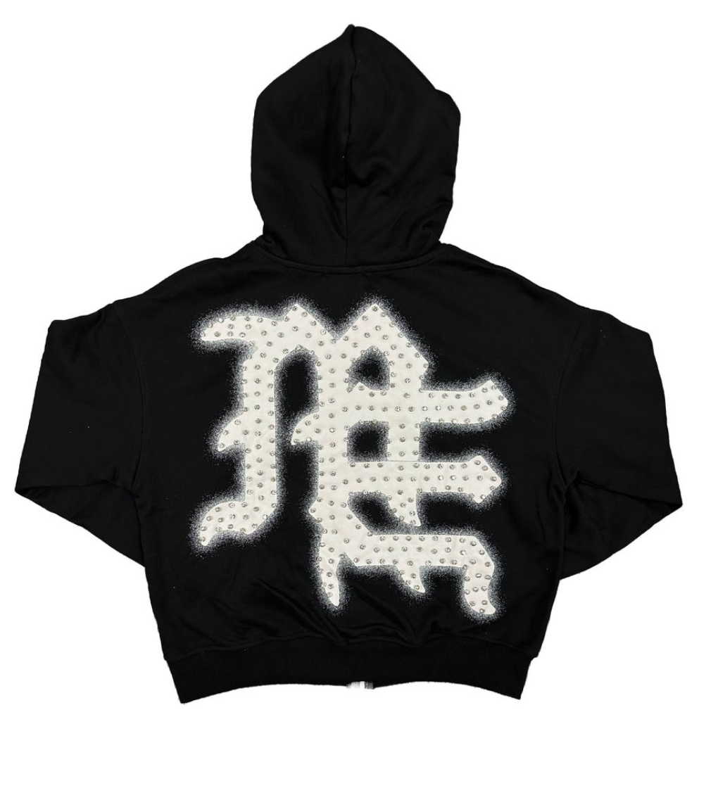 Mixed Emotion Black ‘End’ Rhinestone hoodie