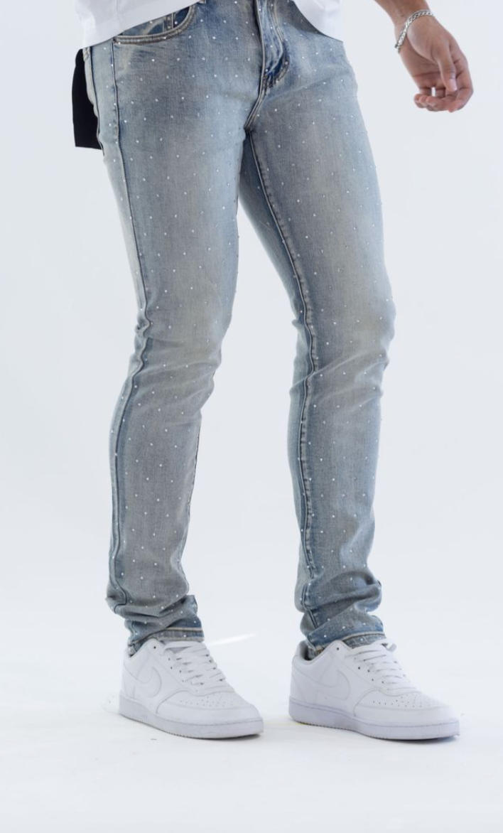 KD2214A LT BLUE-  PREMIUM RHINESTONE SKINNY JEANS