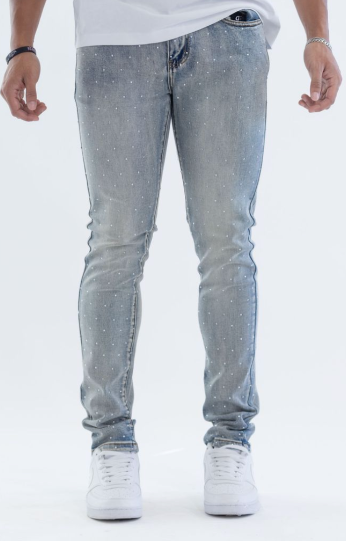 KD2214A LT BLUE-  PREMIUM RHINESTONE SKINNY JEANS
