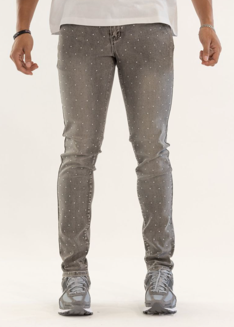 KD2214A GREY - PREMIUM RHINESTONE SKINNY JEANS