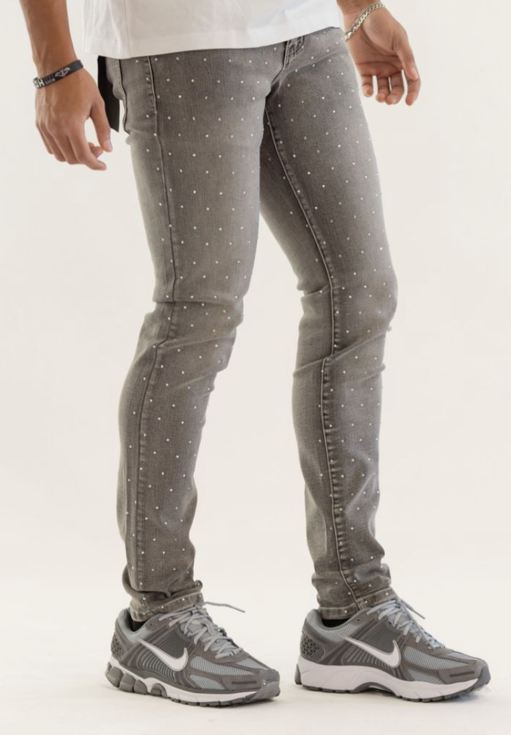 KD2214A GREY - PREMIUM RHINESTONE SKINNY JEANS