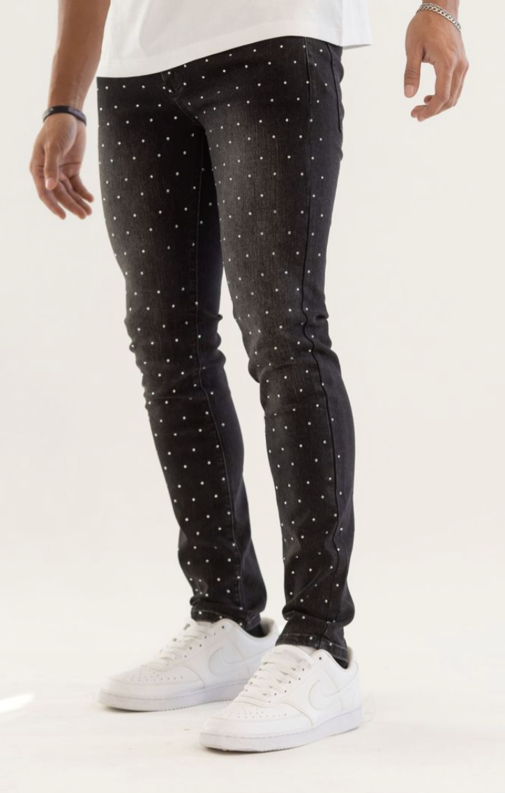 KD2214A BLACK- PREMIUM RHINESTONE SKINNY JEANS