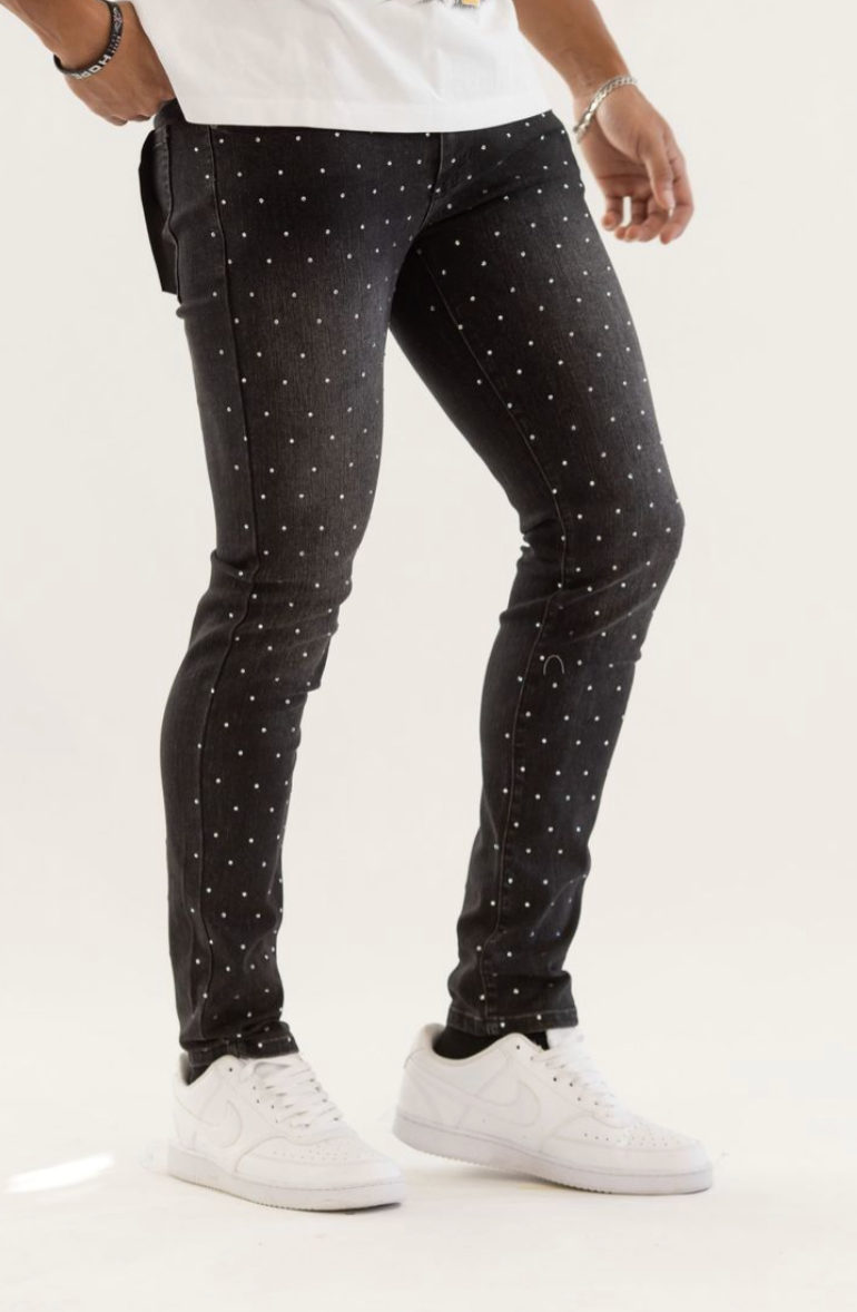 KD2214A BLACK- PREMIUM RHINESTONE SKINNY JEANS