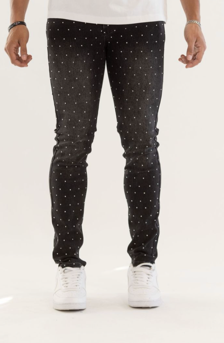 KD2214A BLACK- PREMIUM RHINESTONE SKINNY JEANS