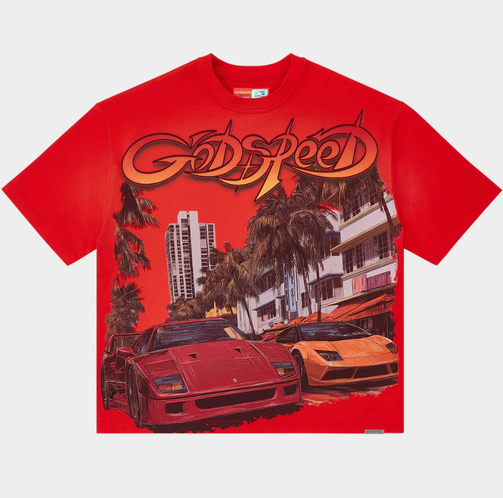 GODSPEED TEE RED SOUTH BEACH DRIVE MIAMI SUPERRUN