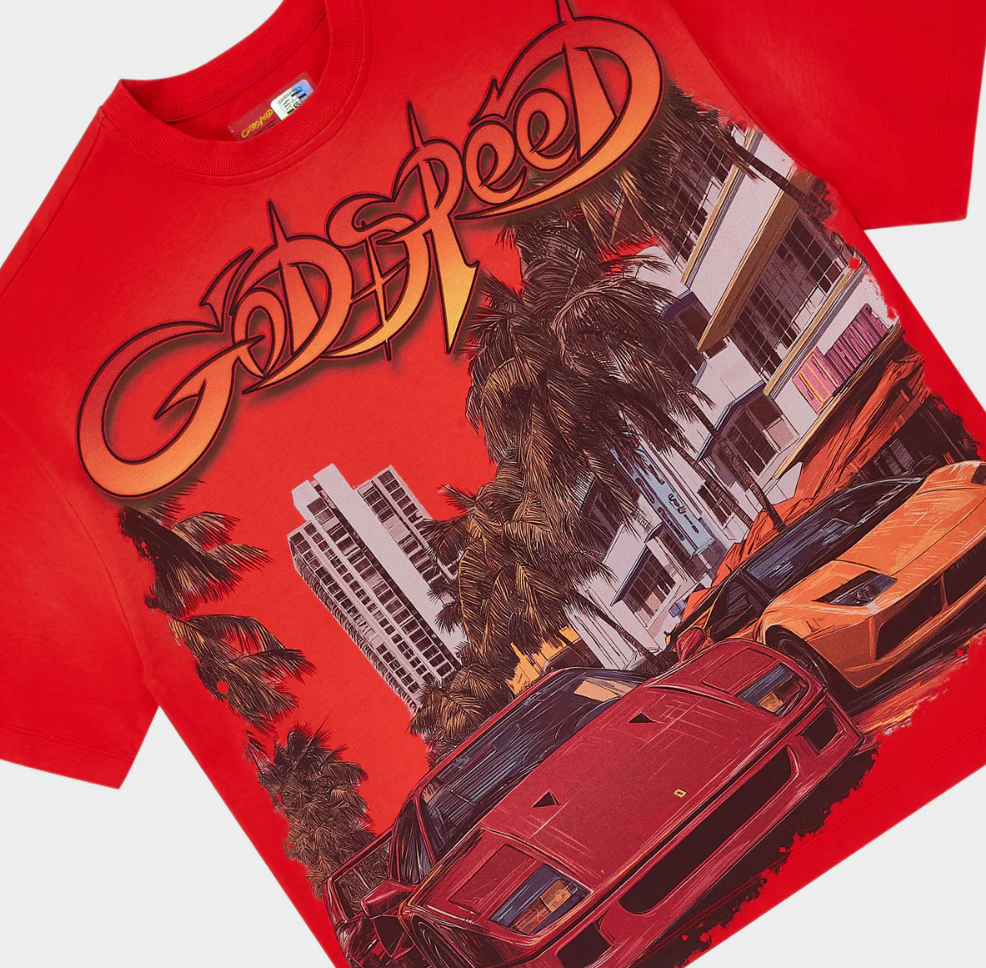 GODSPEED TEE RED SOUTH BEACH DRIVE MIAMI SUPERRUN