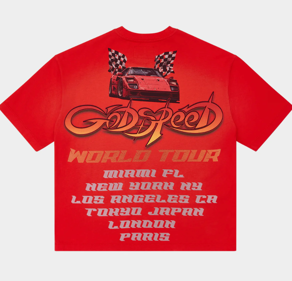 GODSPEED TEE RED SOUTH BEACH DRIVE MIAMI SUPERRUN