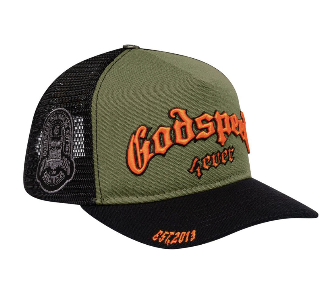 GODSPEED HAT OLIVE ORANGE ORANGE GS FOREVER TRUCKER