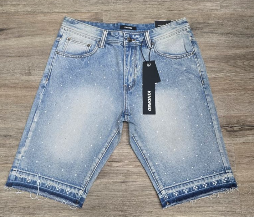 KD2214S BLUE PREMIUM RHINESTONE SHORTS