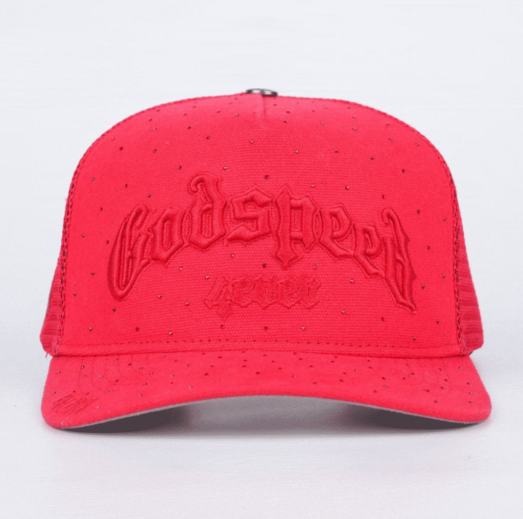 GODSPEED HAT RHINESTONES VVS RED GS FOREVER TRUCKER