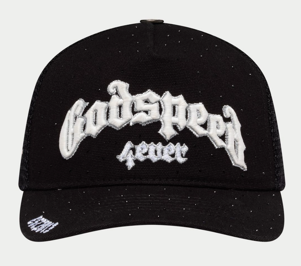 GODSPEED HAT RHINESTONE VVS BLACK WHITE GS FOREVER TRUCKER