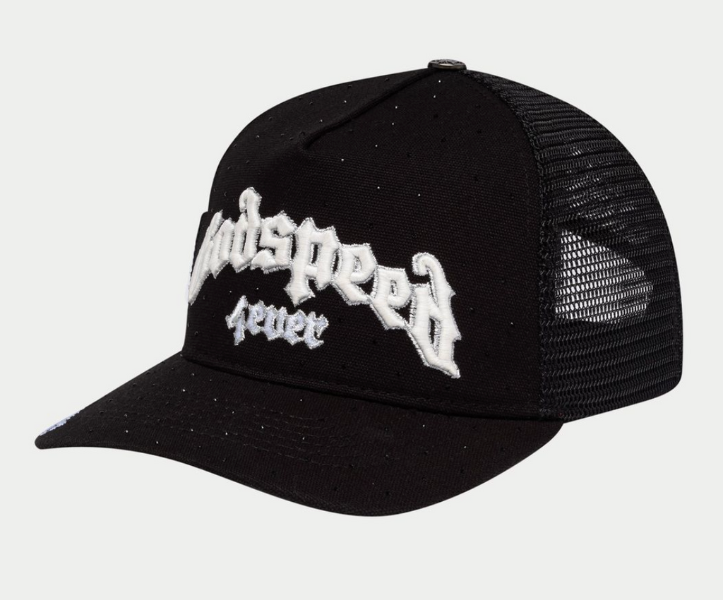 GODSPEED HAT RHINESTONE VVS BLACK WHITE GS FOREVER TRUCKER