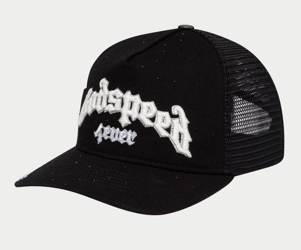 GODSPEED HAT RHINESTONE VVS BLACK WHITE GS FOREVER TRUCKER