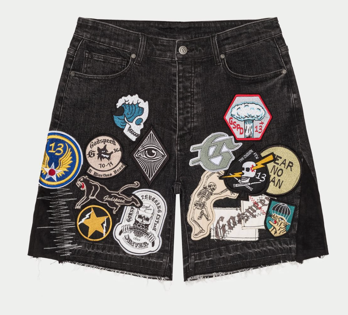 Godspeed Shorts Black Denim Patchwork