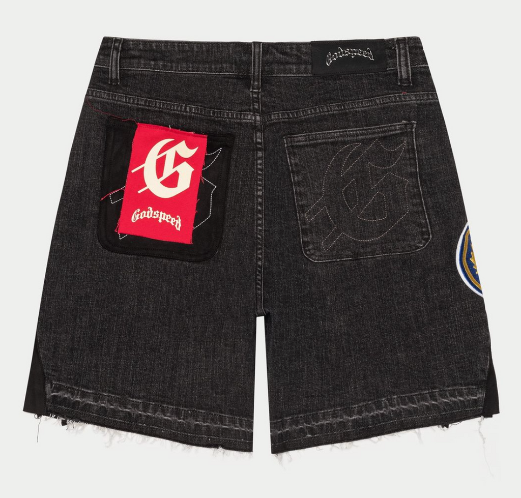 Godspeed Shorts Black Denim Patchwork