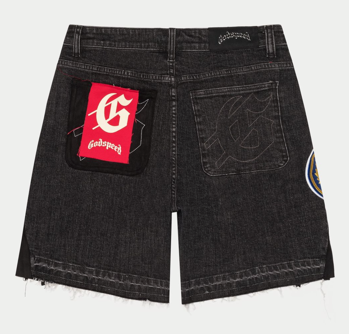Godspeed Shorts Black Denim Patchwork
