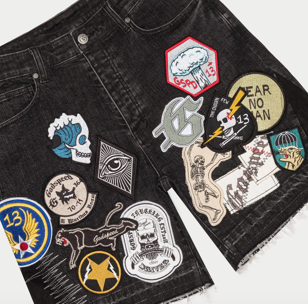 Godspeed Shorts Black Denim Patchwork