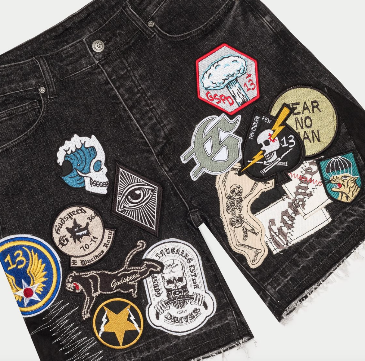 Godspeed Shorts Black Denim Patchwork