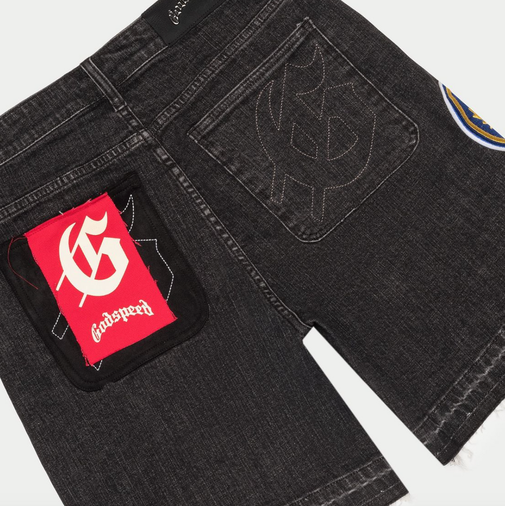 Godspeed Shorts Black Denim Patchwork