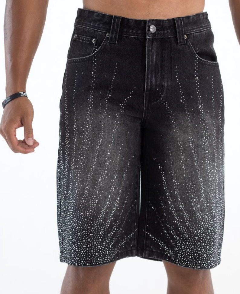 KD2246S BLACK SHORT PREMIUM RHINESTONE