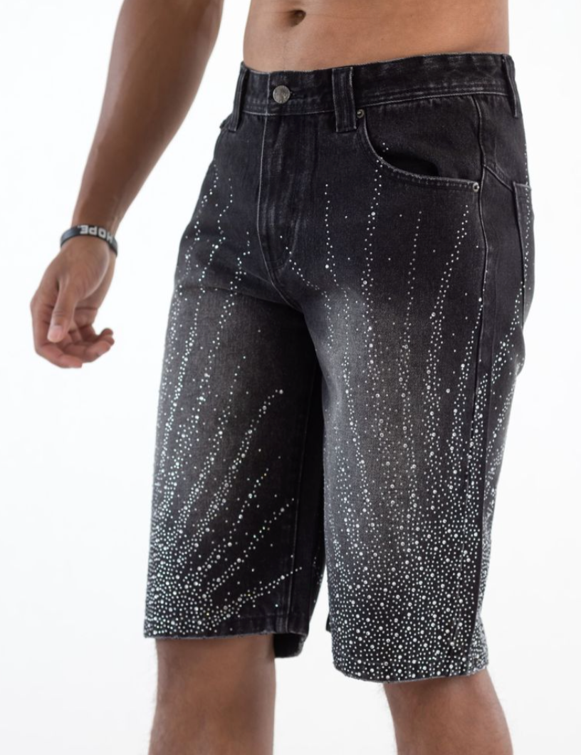 KD2246S BLACK SHORT PREMIUM RHINESTONE