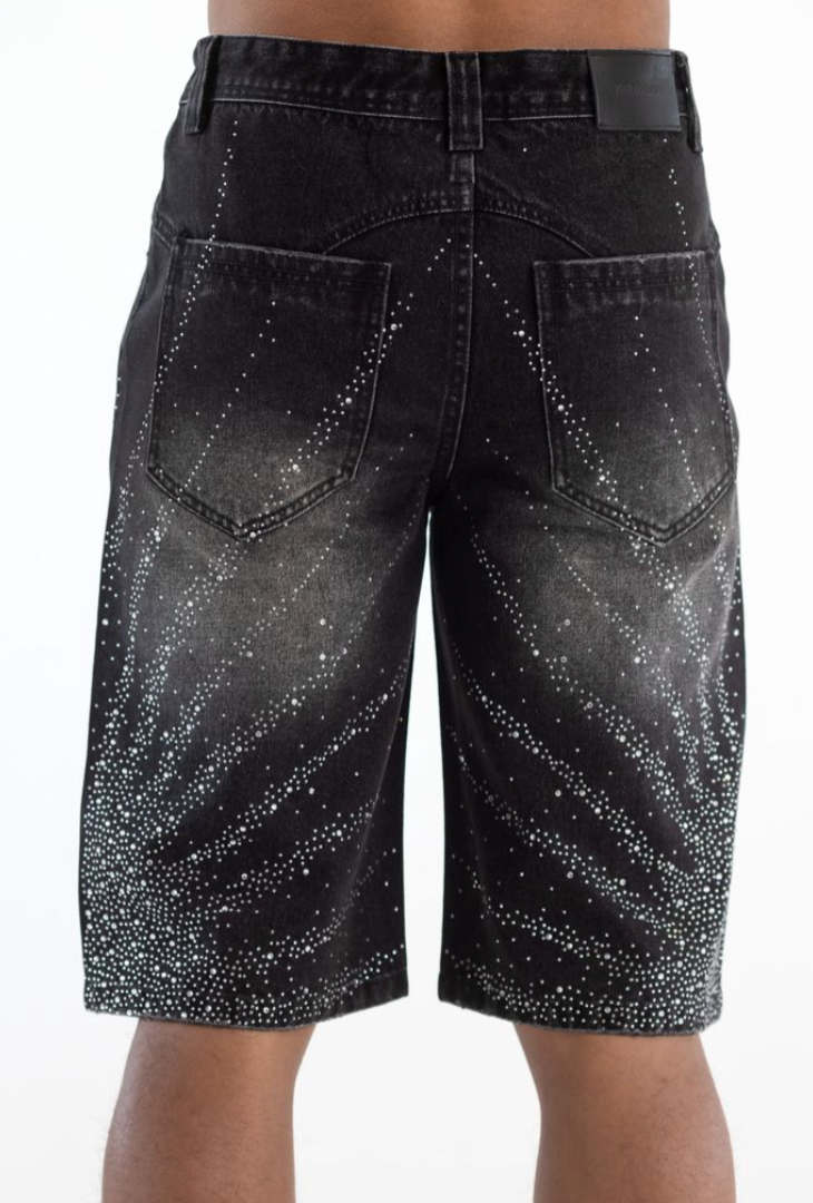 KD2246S BLACK SHORT PREMIUM RHINESTONE