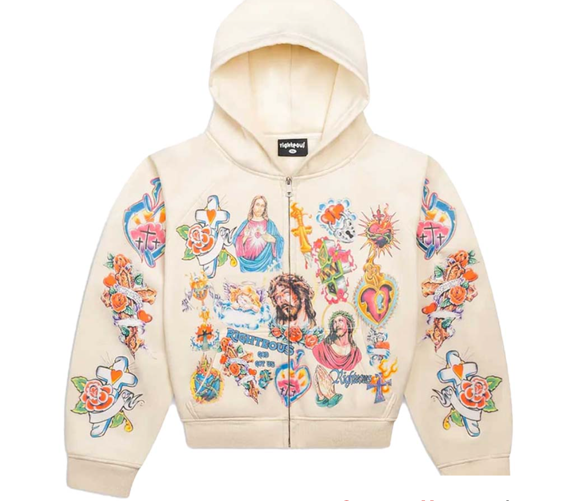 Righteous Cream Risen King Cropped Zip Up Hoodie