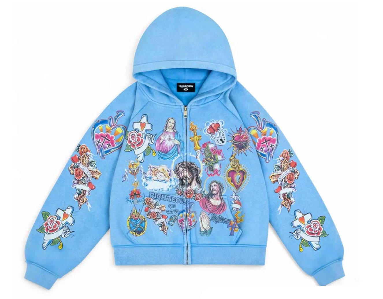 Righteous Blue Risen King Cropped Zip Up Hoodie