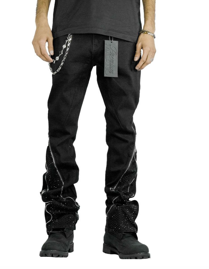 Premium Milano PM003F25-700 Zip White Stone Stacked Flare Jeans Dirty Wash