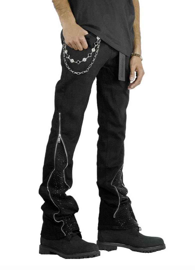 Premium Milano PM003F25-700 Zip White Stone Stacked Flare Jeans Dirty Wash