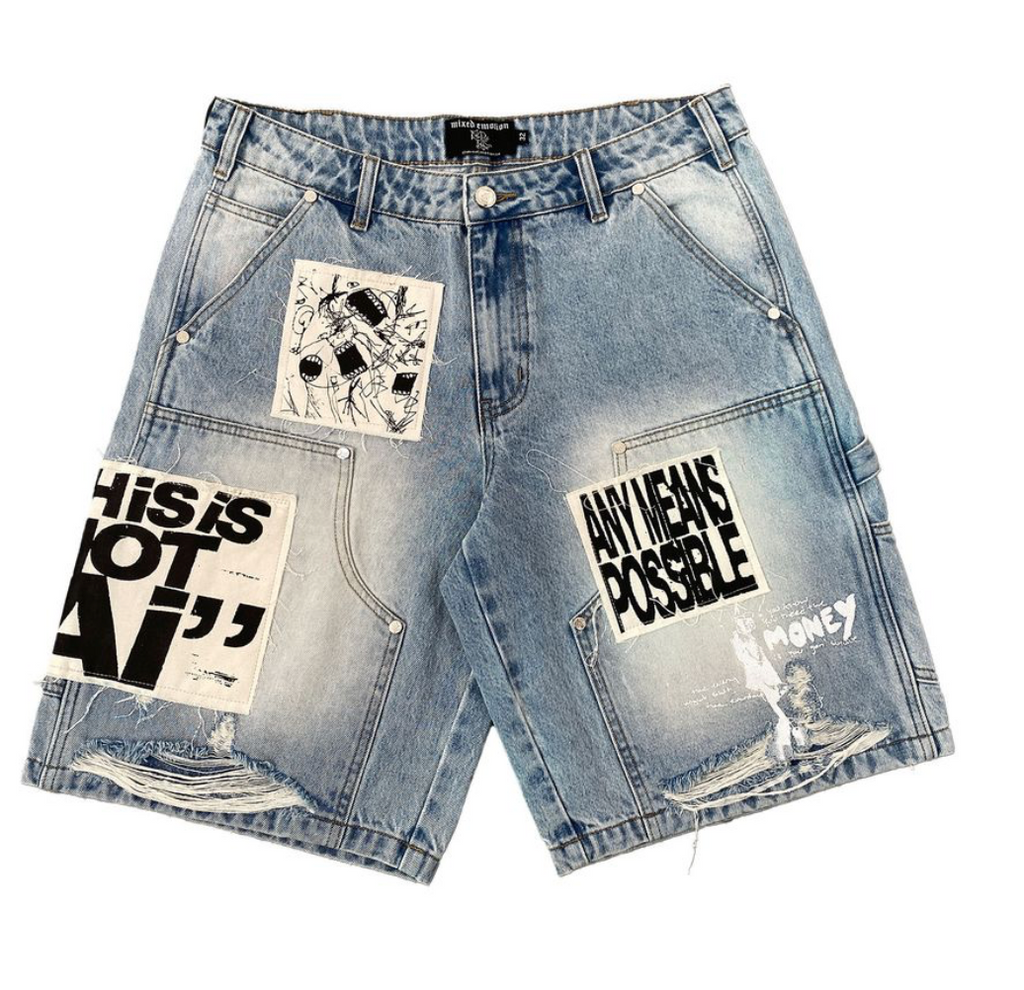 Mixed Emotion shorts Blue “AI” Denim