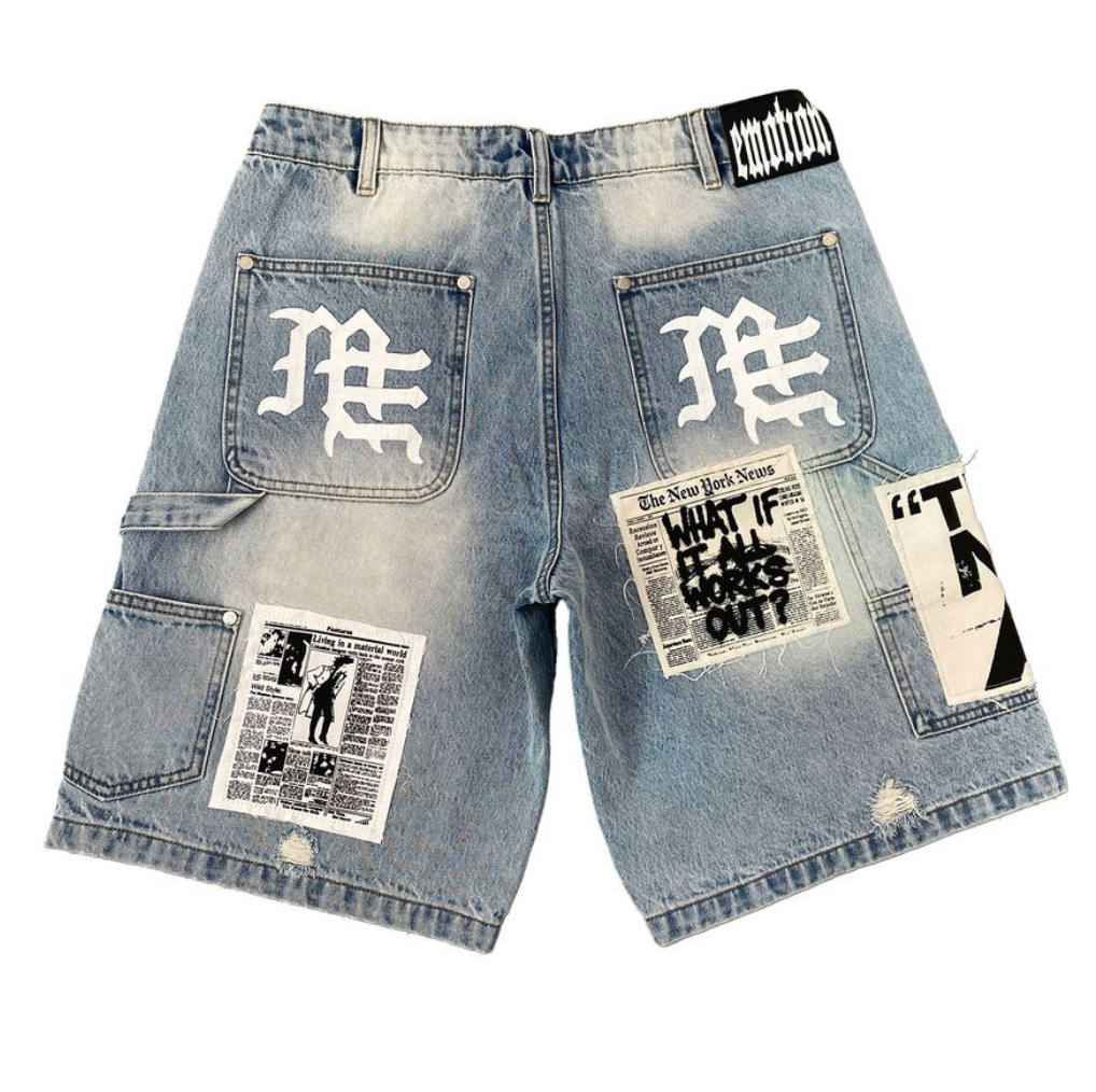 Mixed Emotion shorts Blue “AI” Denim