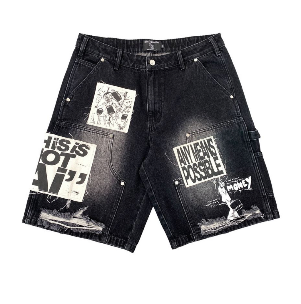 Mixed Emotion shorts Black “AI” Denim