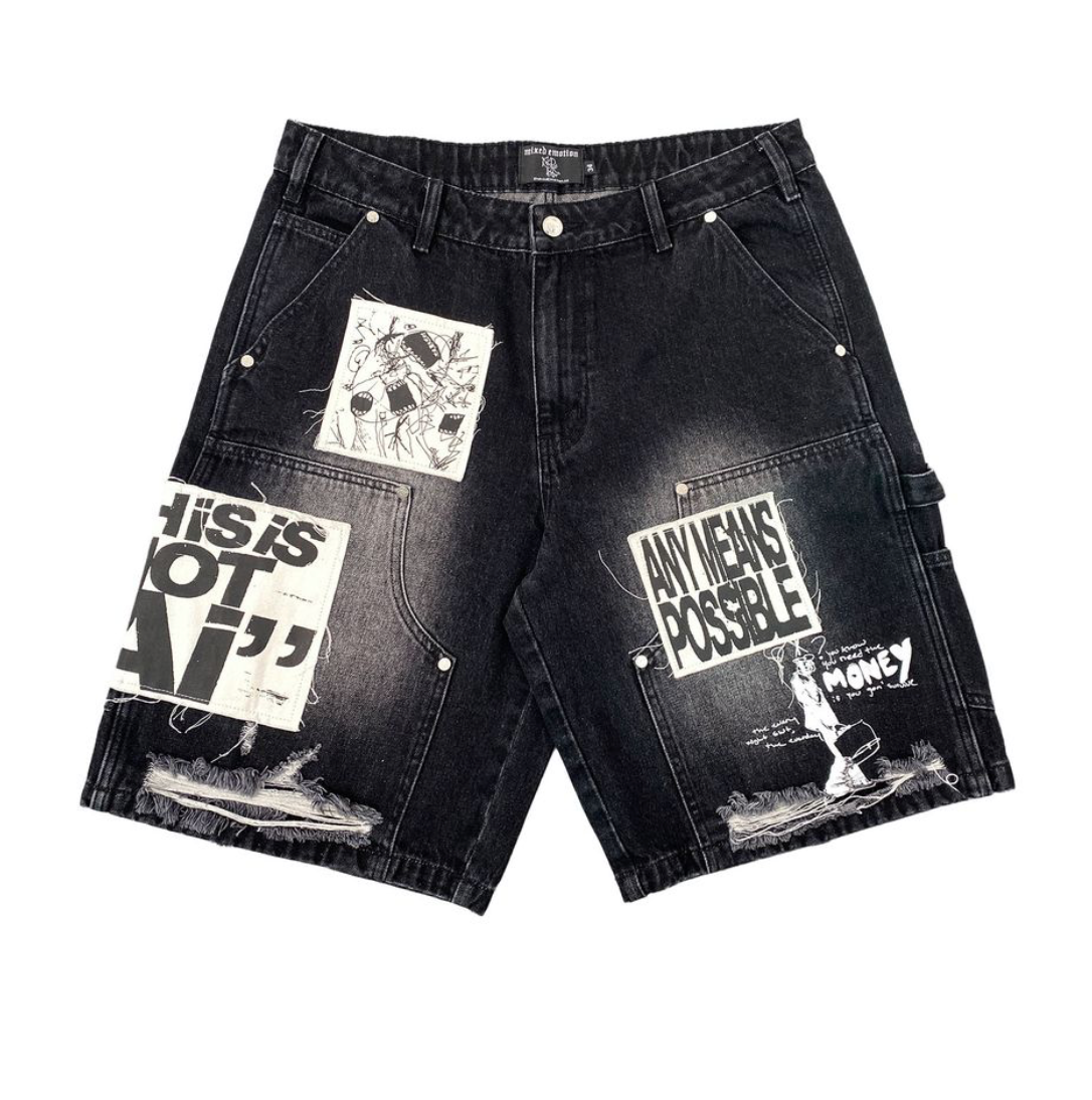 Mixed Emotion shorts Black “AI” Denim