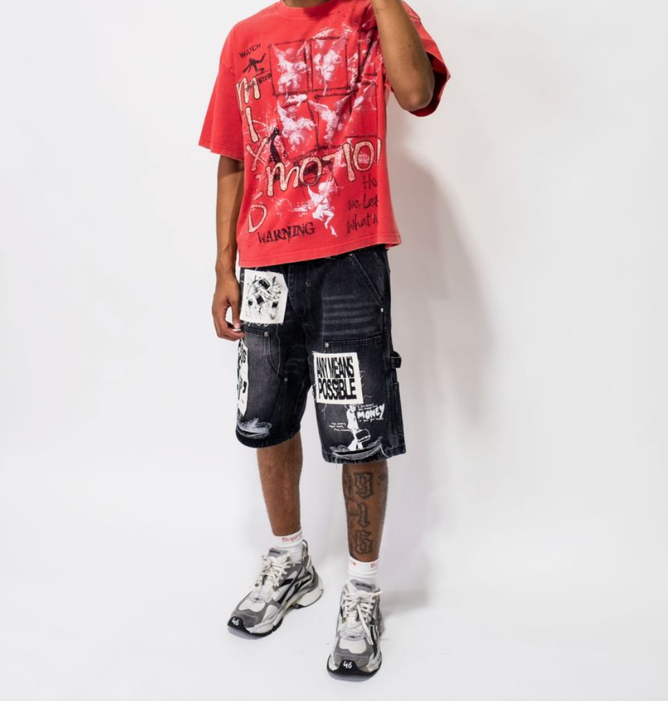 Mixed Emotion shorts Black “AI” Denim