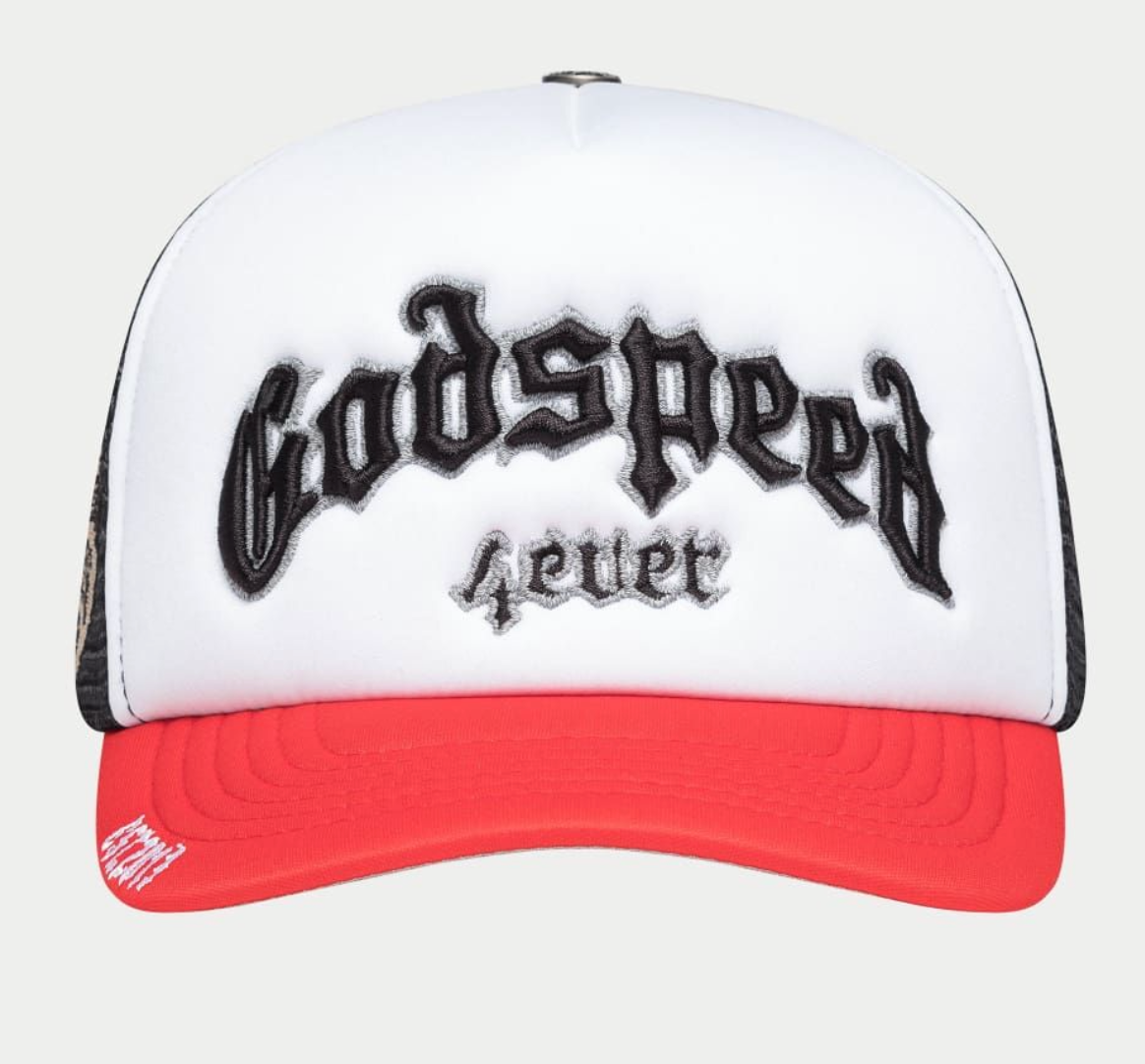GODSPEED HAT WHITE RED BLACK GS FOREVER TRUCKER