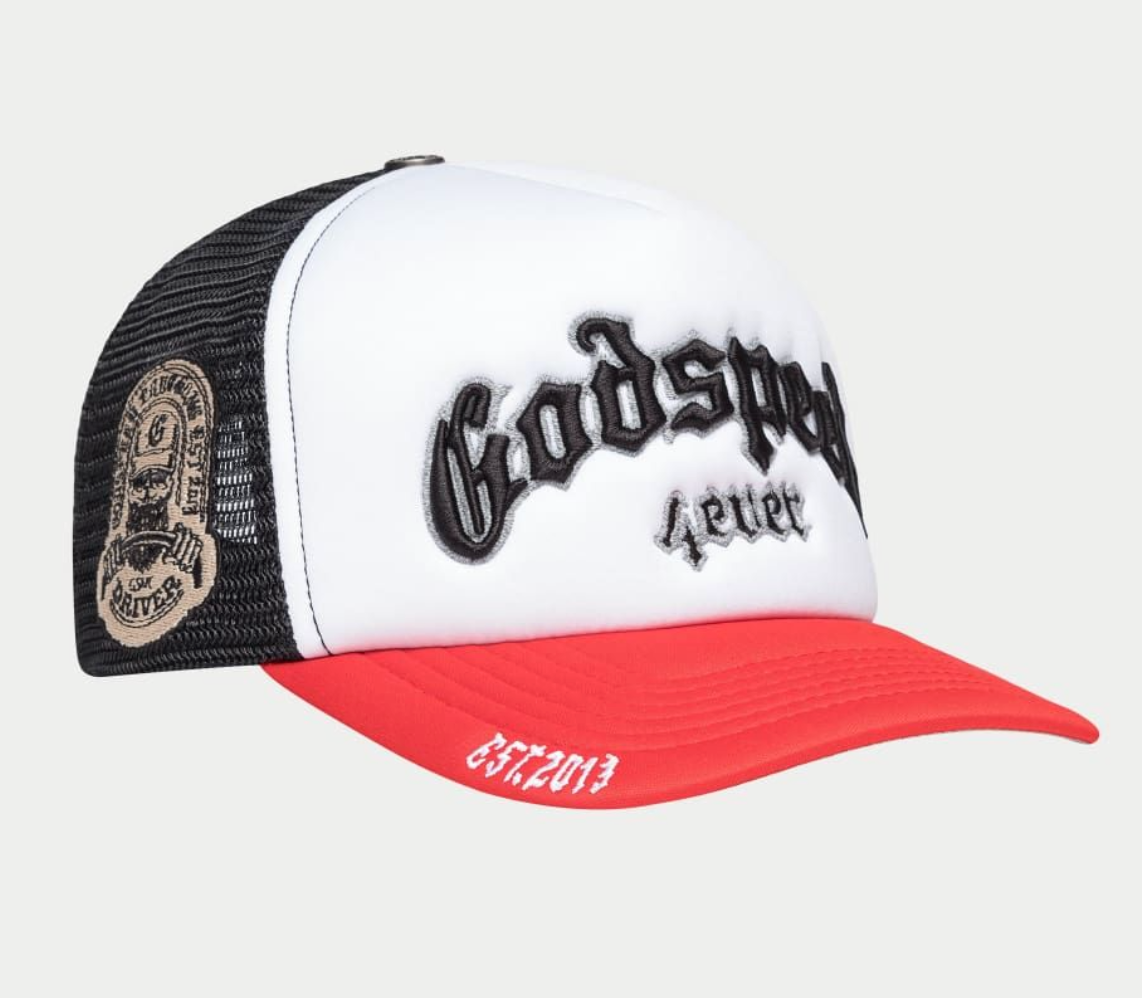 GODSPEED HAT WHITE RED BLACK GS FOREVER TRUCKER