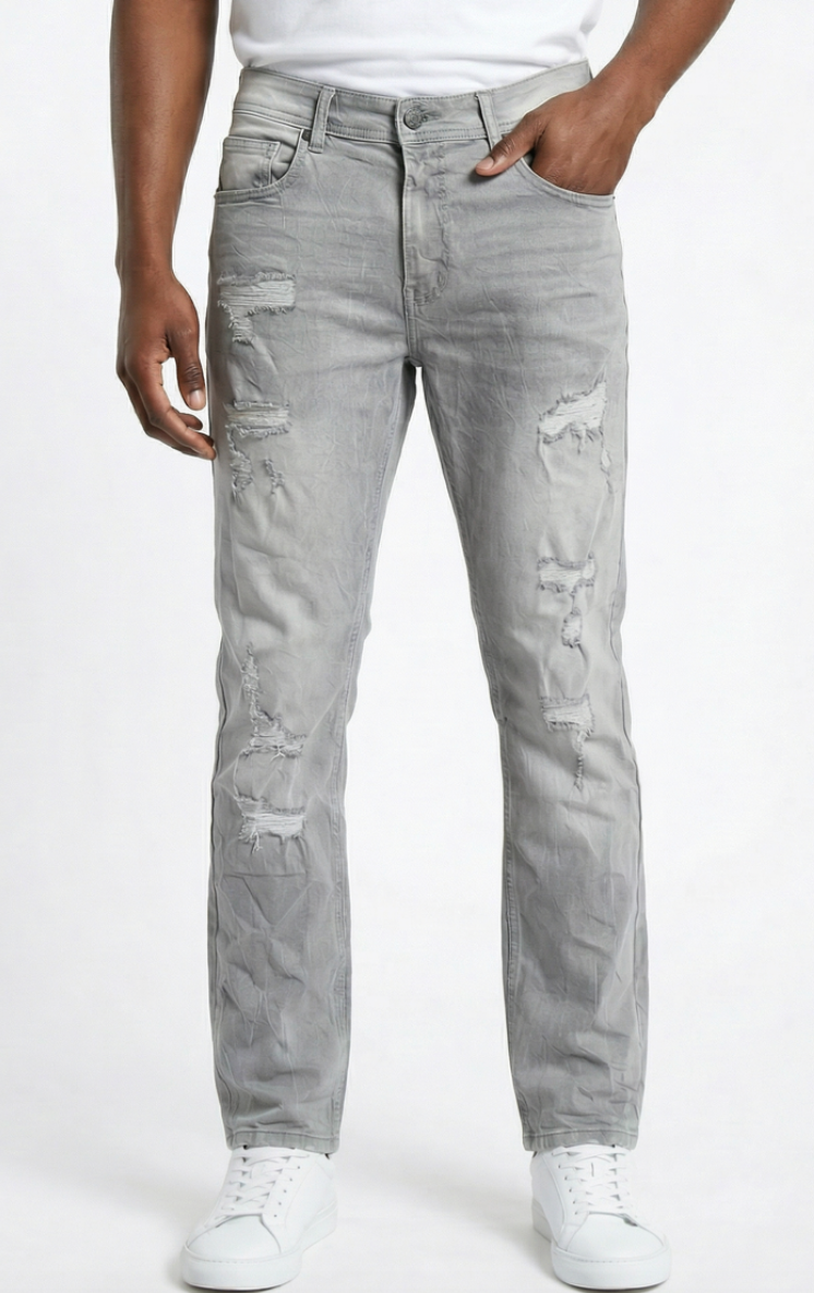 P609B1 - Arketype Light Grey Watson Ripped Jeans