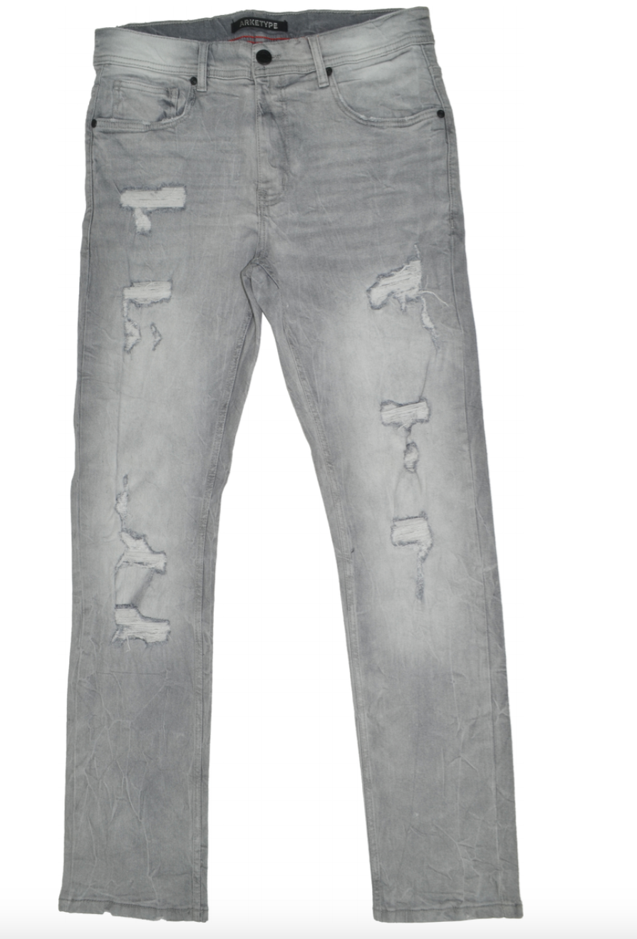 P609B1 - Arketype Light Grey Watson Ripped Jeans