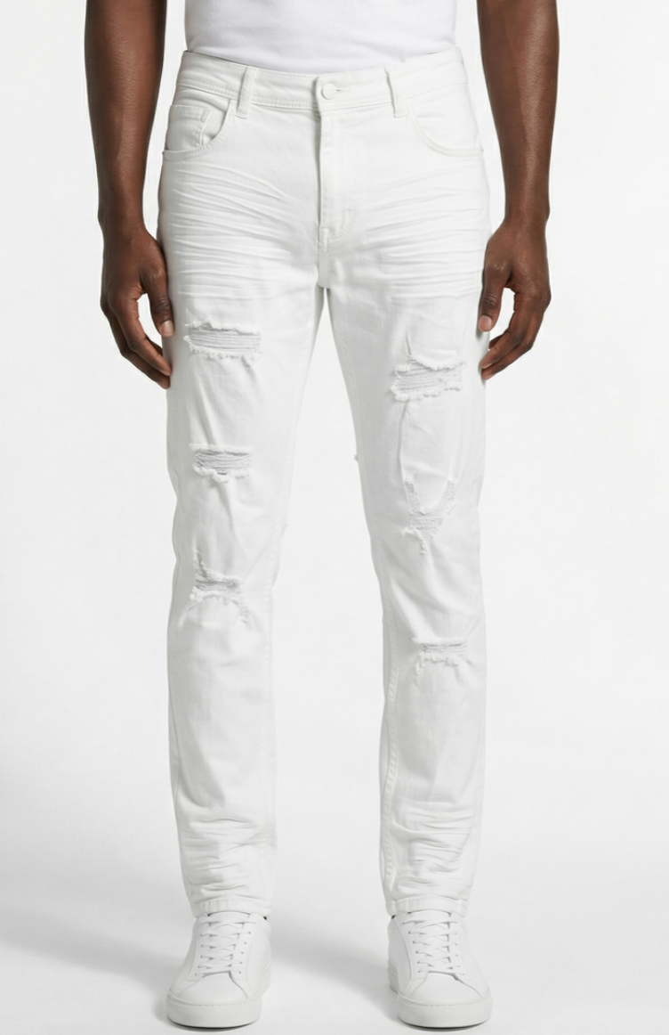 P503A1 - Arketype White Twill Ripped Pants